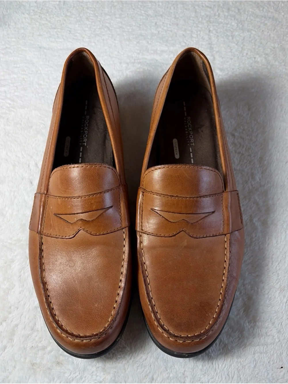 Rockport Mens Tan Leather Penny Loafers Walkability 11.5 M Business Casual